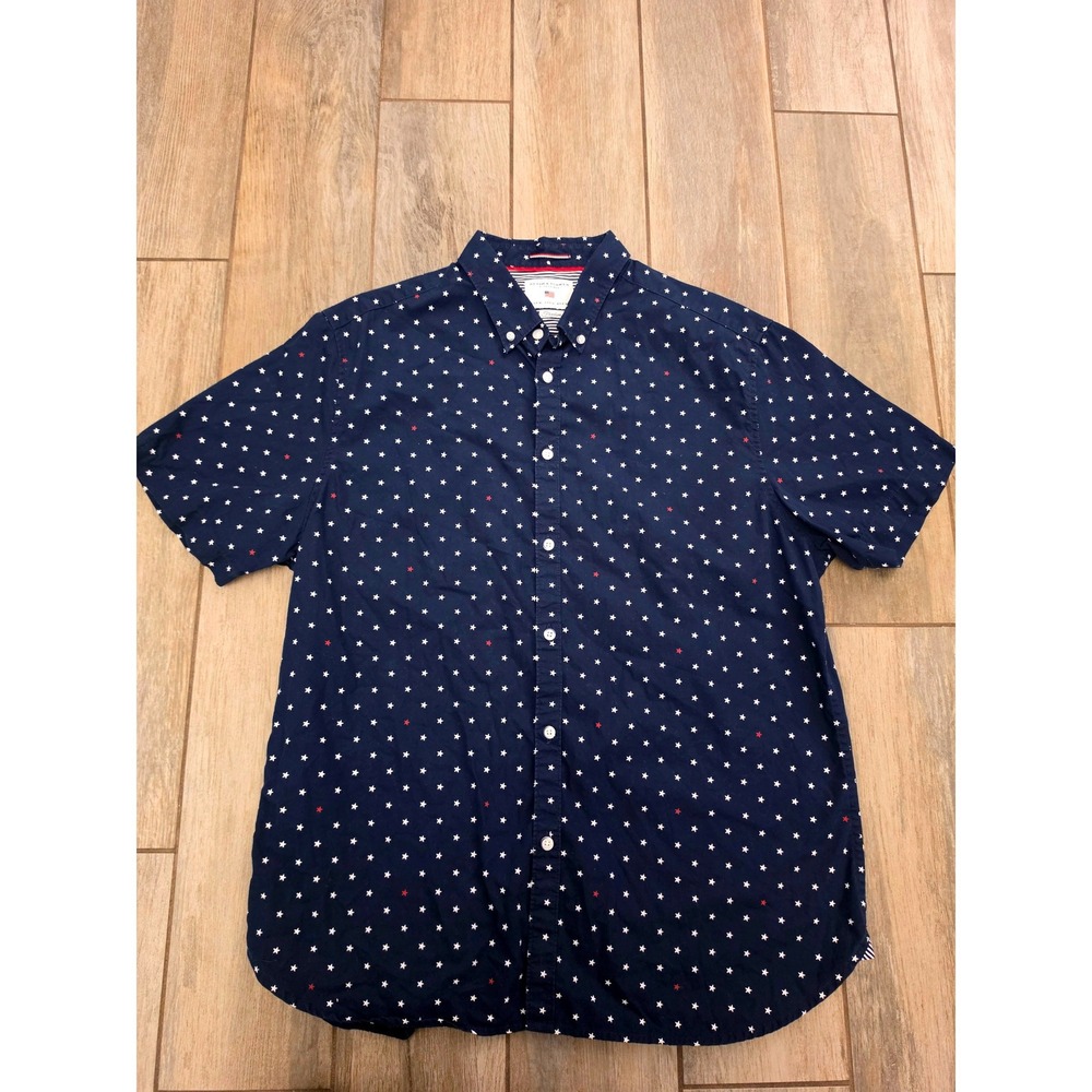 Denim & Flower Ricky Singh Men XL Navy Star Print Short Sleeve Button Down Shirt